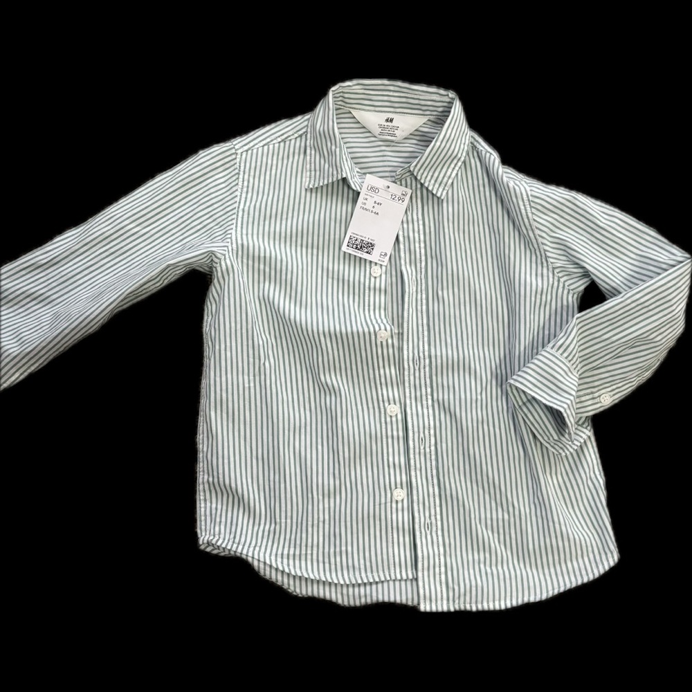 H&M Kids White and Green Striped Button Down Shirt - Picture 2 of 3